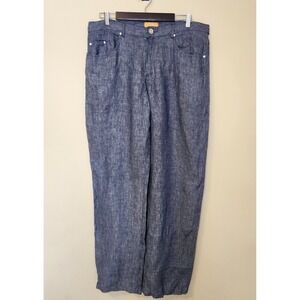 INSERCH Mens 100% Linen Pants 36X33 Blue Chambray Pleated Front Casual Trousers